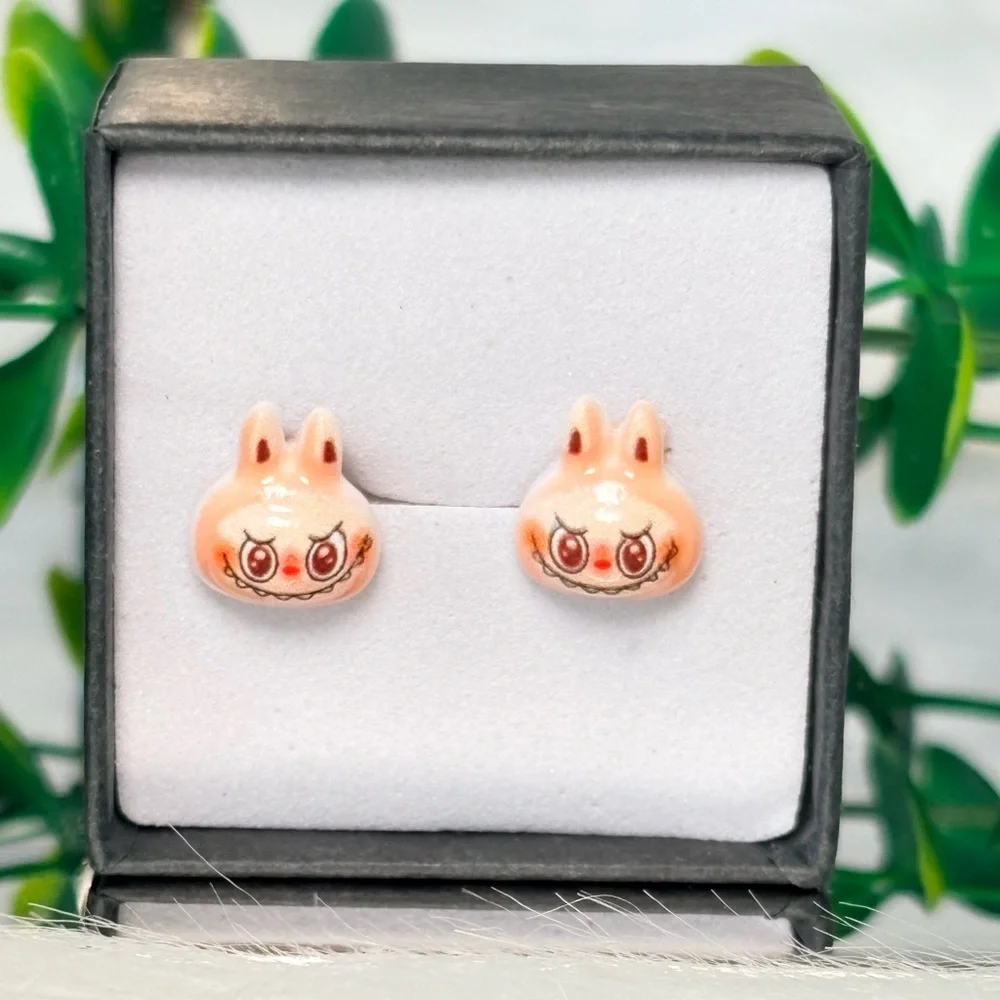 Cute Light Pink‎ Monster Character Stud Earrings